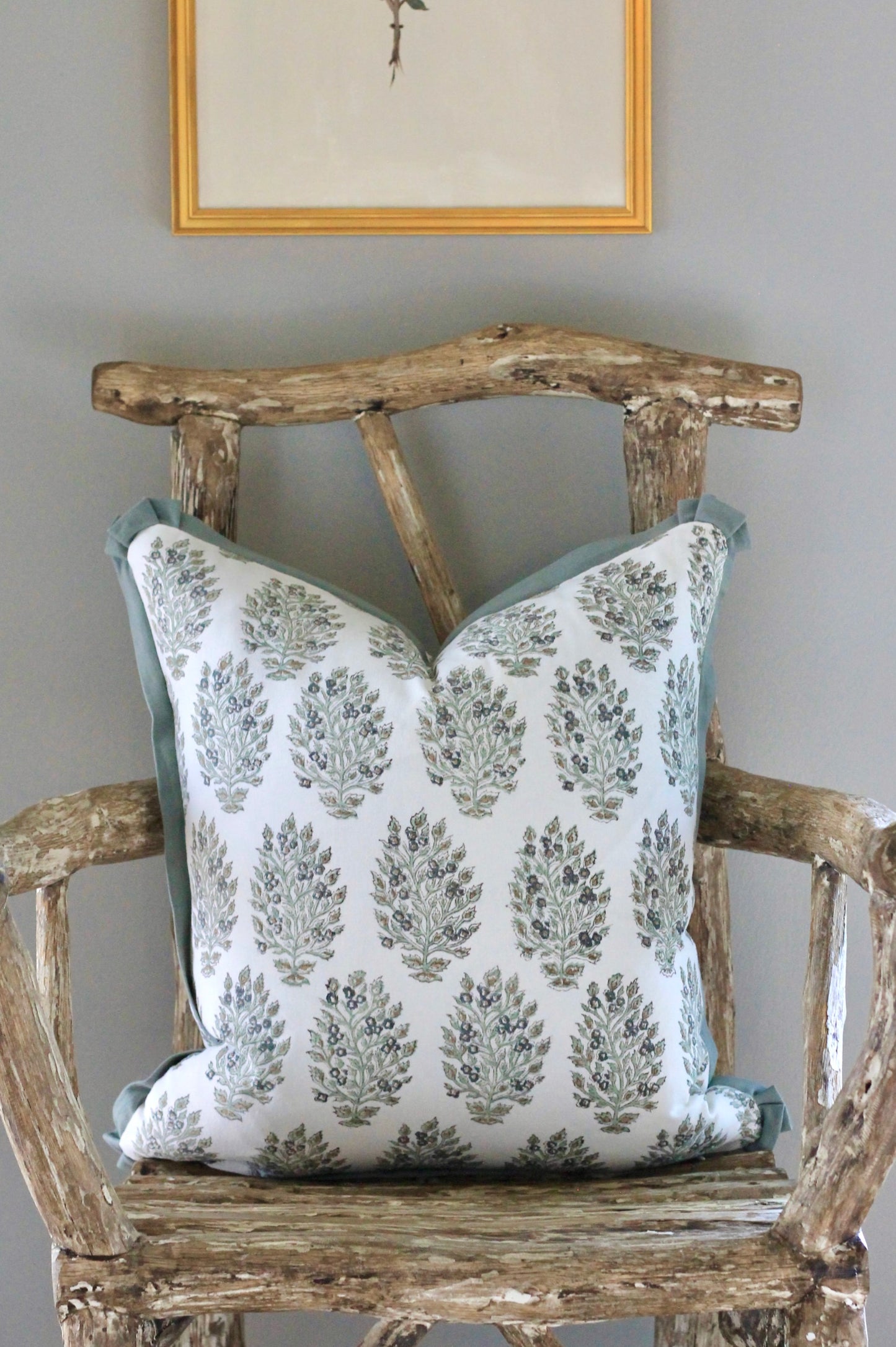 Hydrangea in Slate Pillow Covers with Slate Trim