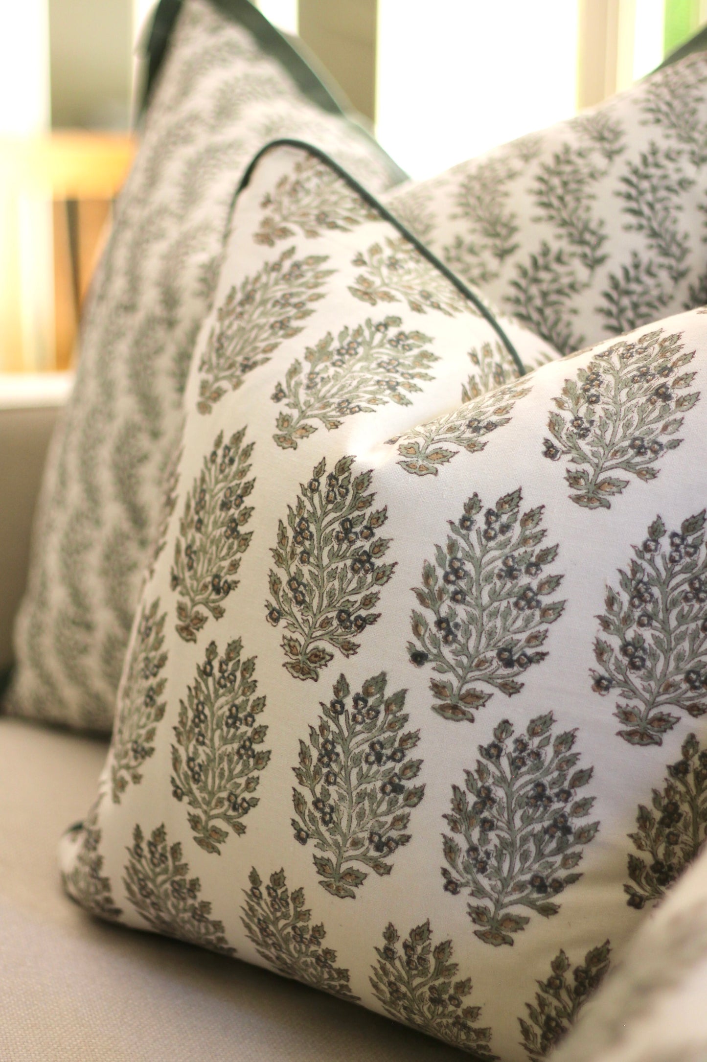 Hydrangea in Slate Pillow Covers with Gold Trim | 3 sizes