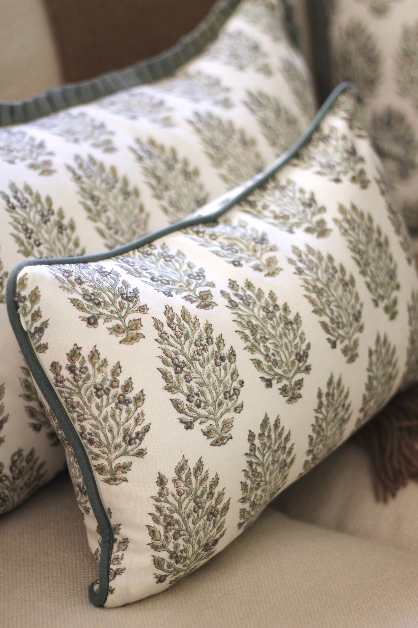 Hydrangea in Slate Pillow Covers with Spruce Trim | 3 sizes