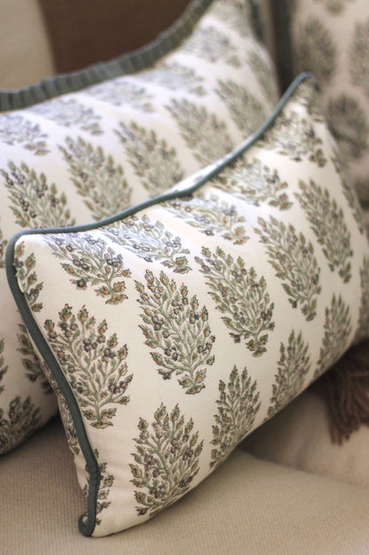 Hydrangea in Slate Pillow Covers with Spruce Trim | 3 sizes