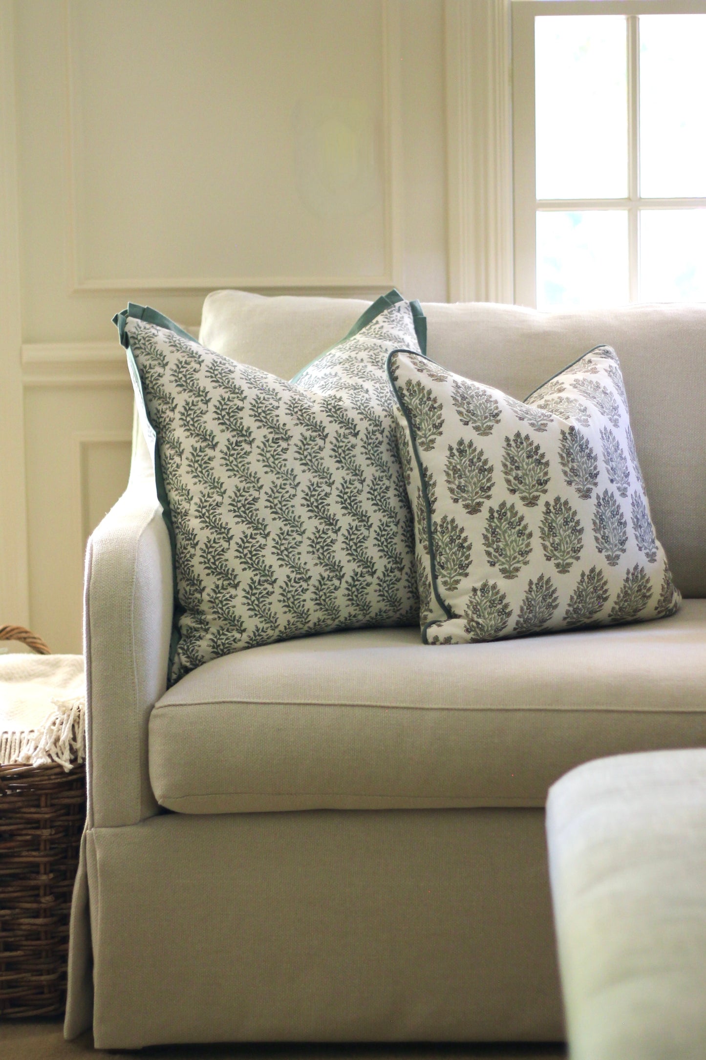 Garland in Sage Pillow Covers with Spruce Flange | 3 sizes