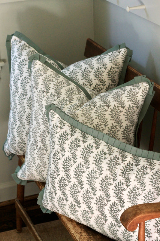 Garland in Sage Pillow Covers with Spruce Flange | 3 sizes
