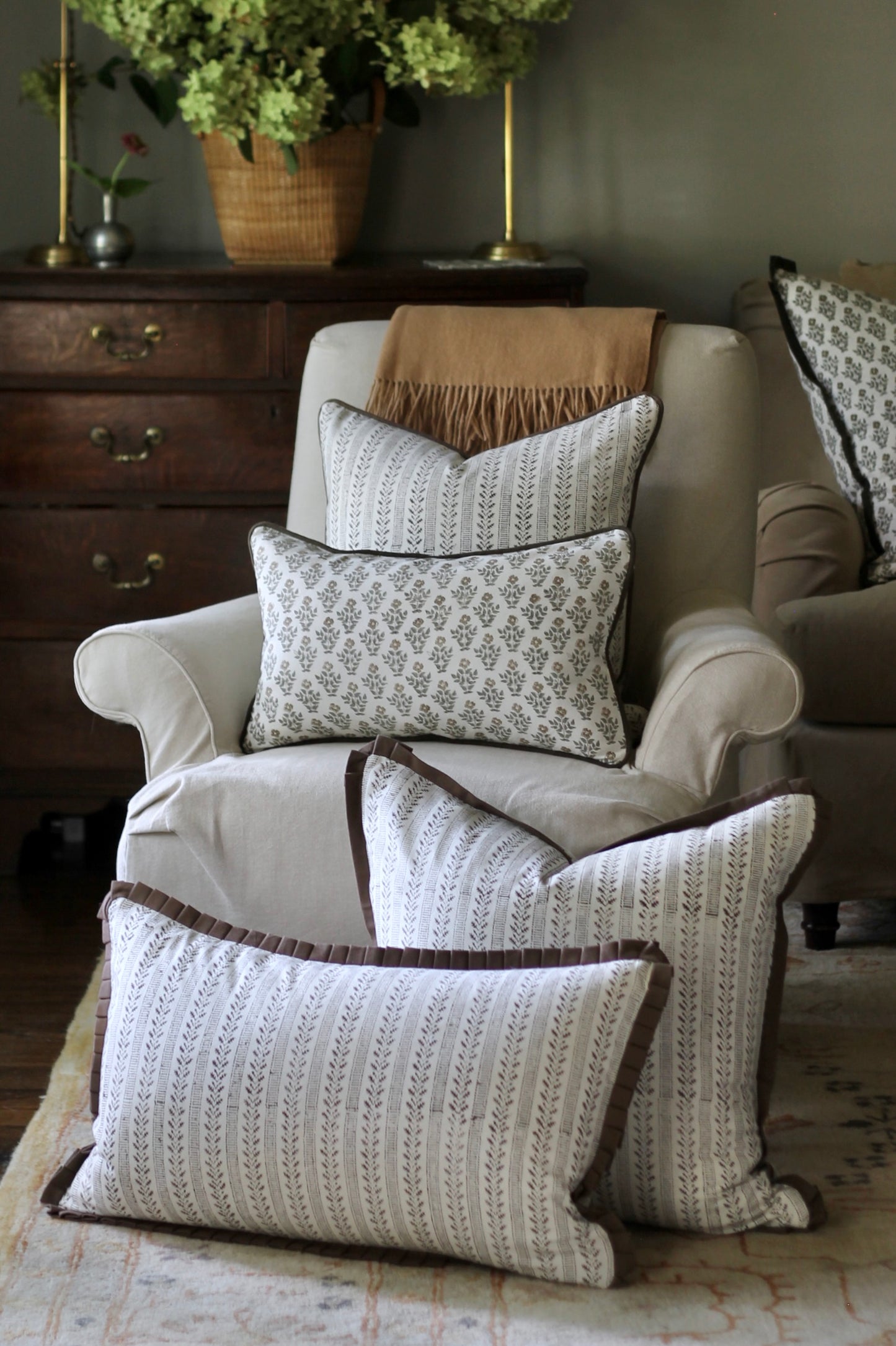 Oak Leaf Ticking Stripe Pillow Covers | Walnut Flange
