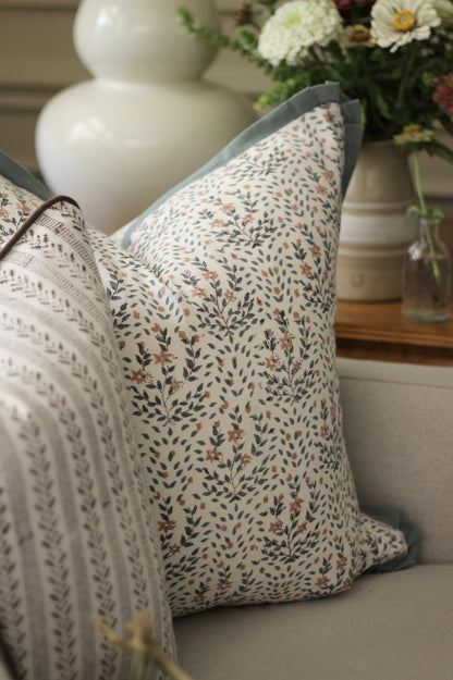 Oak Leaf Ticking Stripe Pillow Covers | Walnut Piping