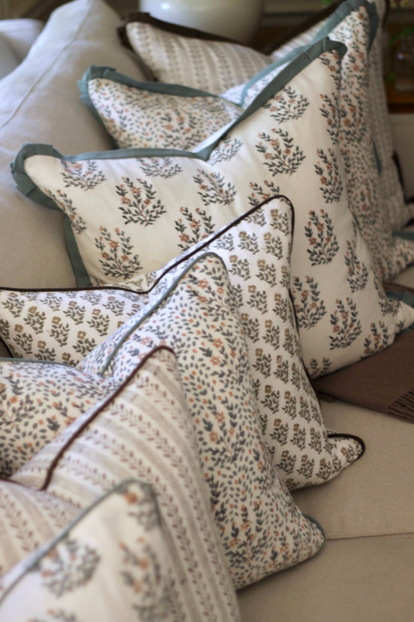 Marcella Movement Pillow Covers | Green Piping