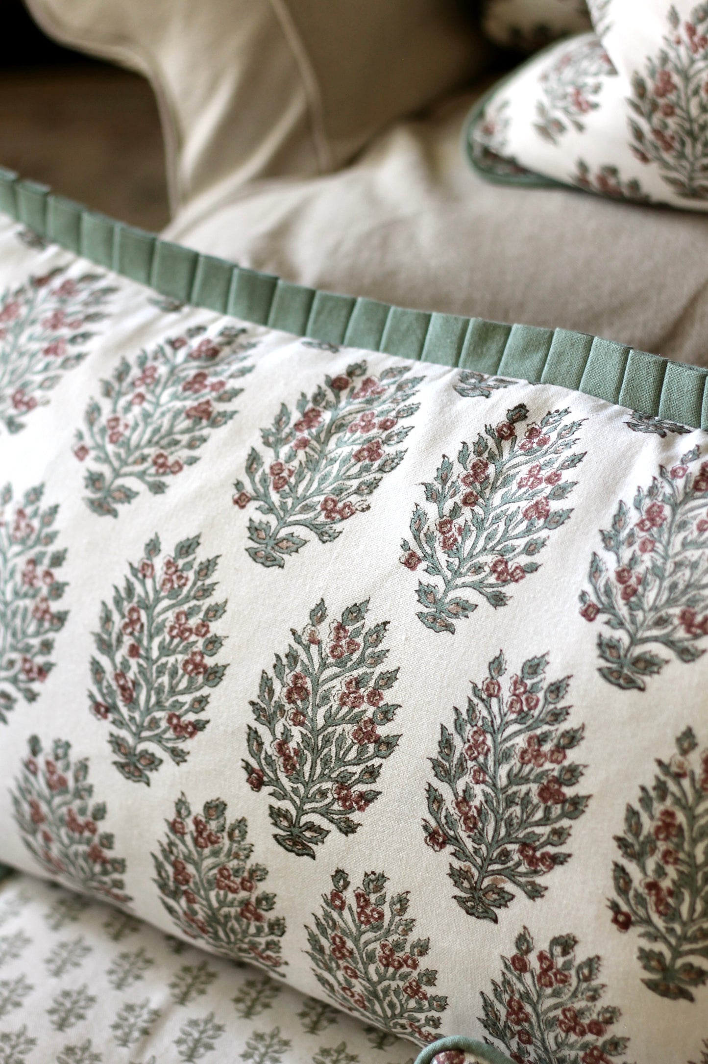 Hydrangea in Woodrose Pillow Covers | Green Trim