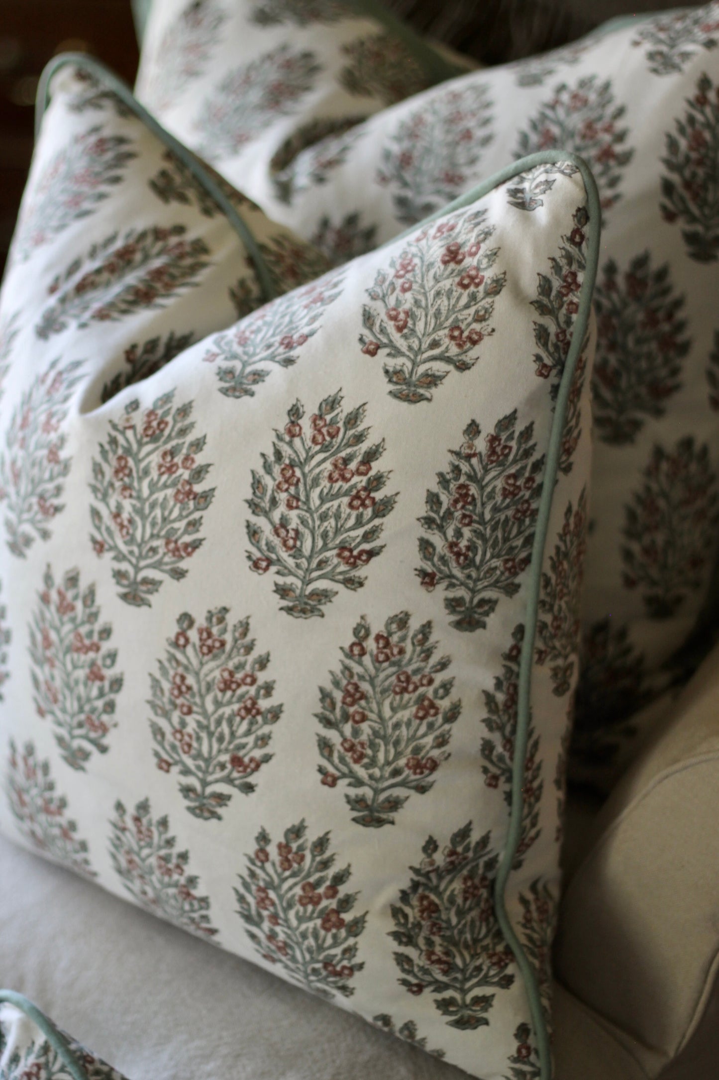Hydrangea in Woodrose Pillow Covers | Green Trim
