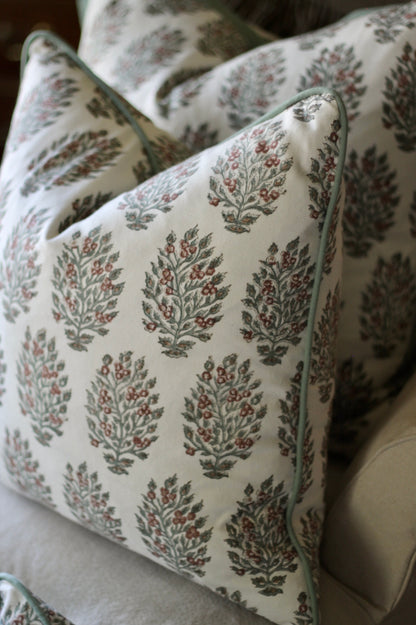 Hydrangea in Woodrose Pillow Covers | Green Trim