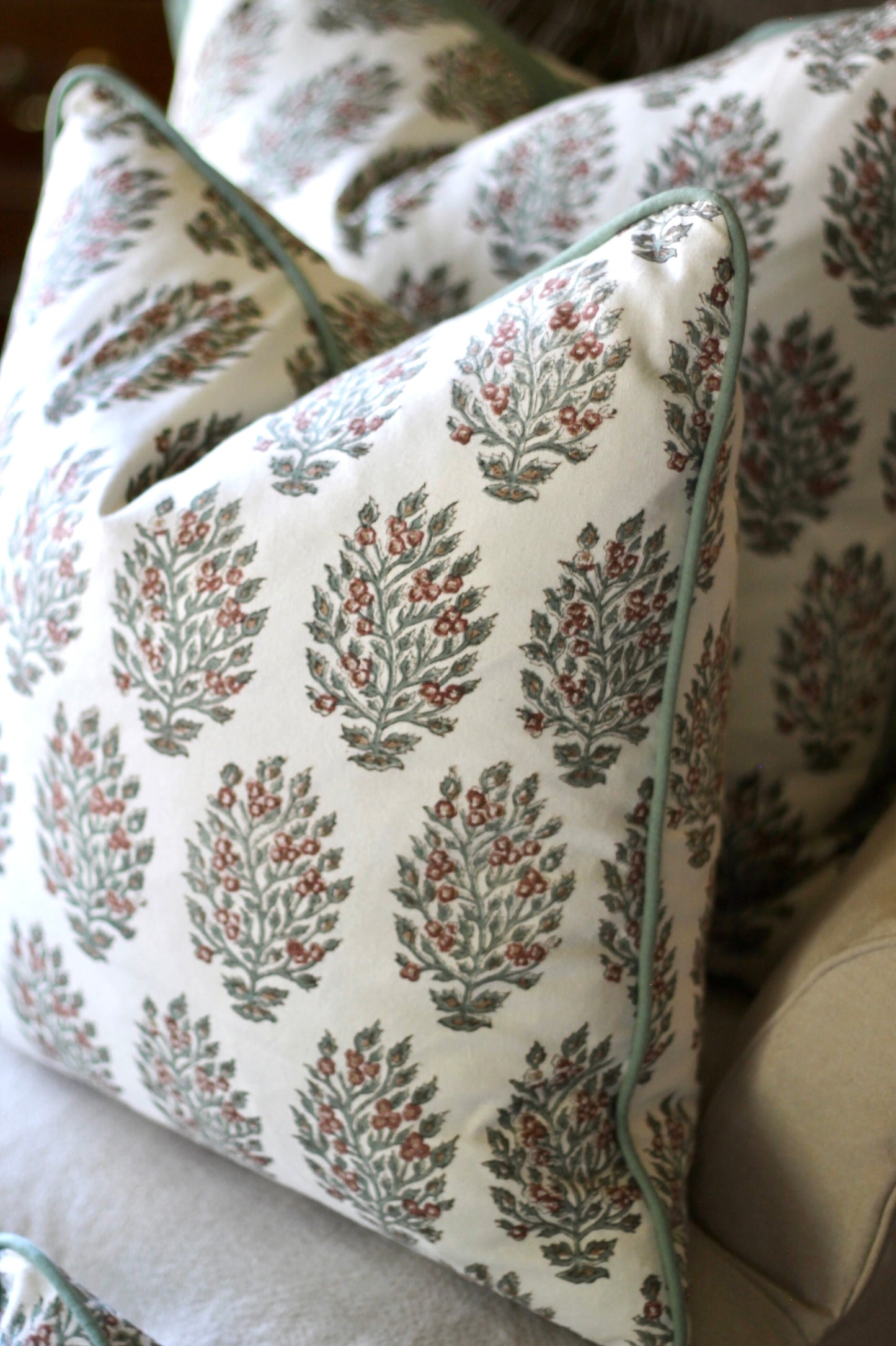 Hydrangea in Woodrose Pillow Covers | Green Trim