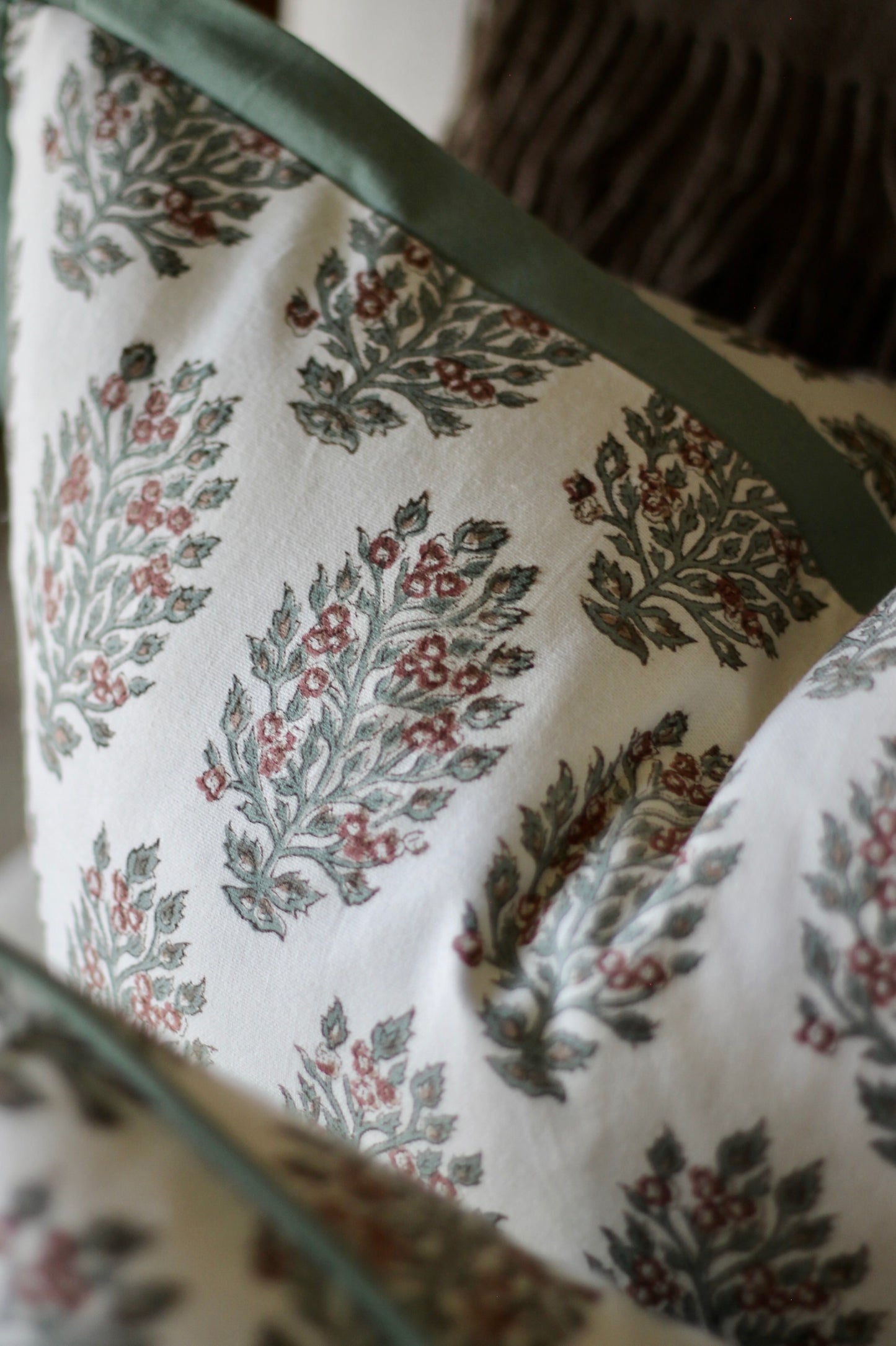 Hydrangea in Woodrose Pillow Covers | Green Trim