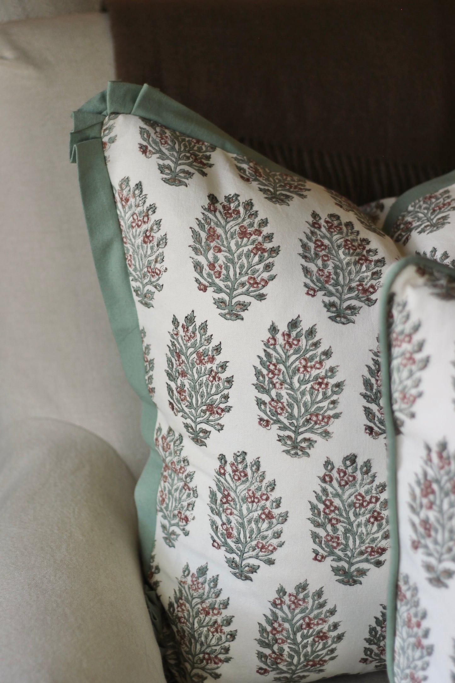 Hydrangea in Woodrose Pillow Covers | Green Trim