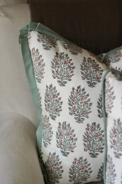 Hydrangea in Woodrose Pillow Covers | Green Trim