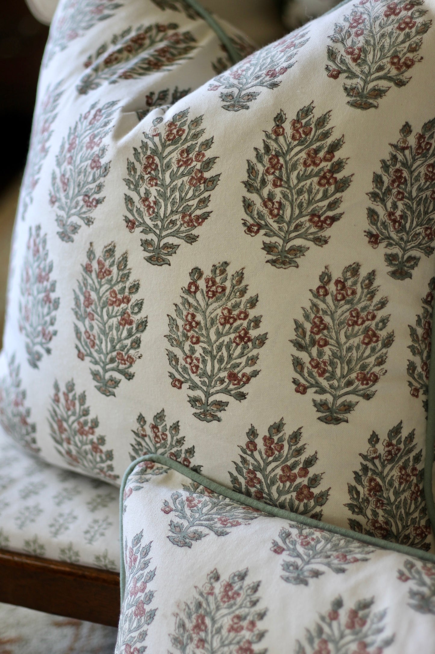 Hydrangea in Woodrose Pillow Covers | Green Trim