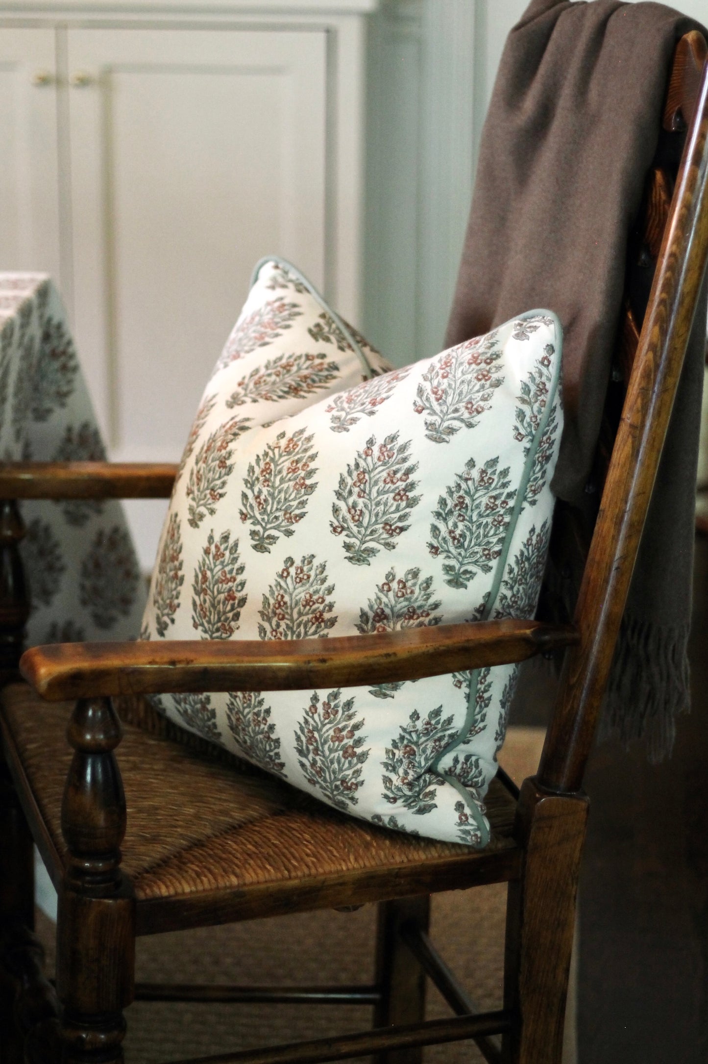 Hydrangea in Woodrose Pillow Covers | Green Trim