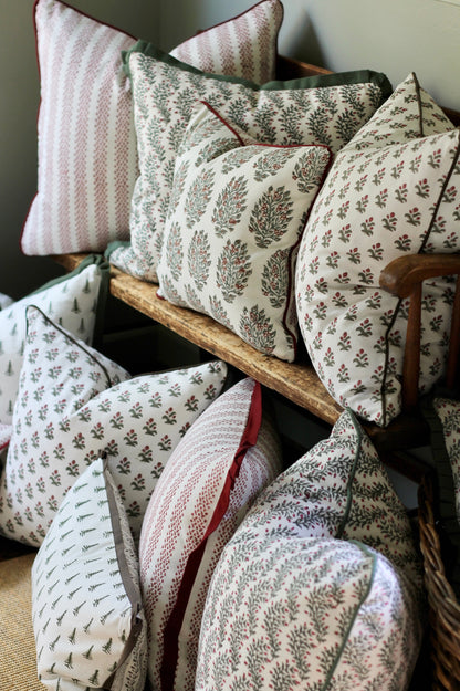 Petite Green Tree Pillows with Oak Stripe Backing