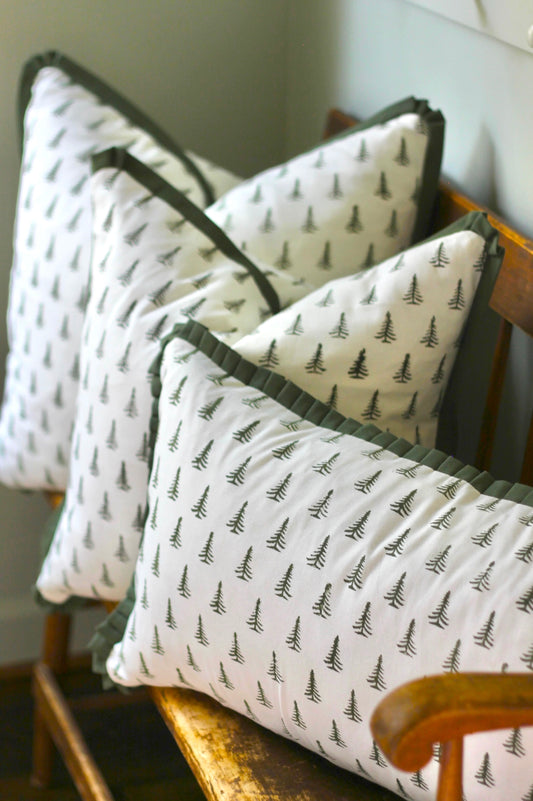 Green Tree Pillow Covers with Green Flange