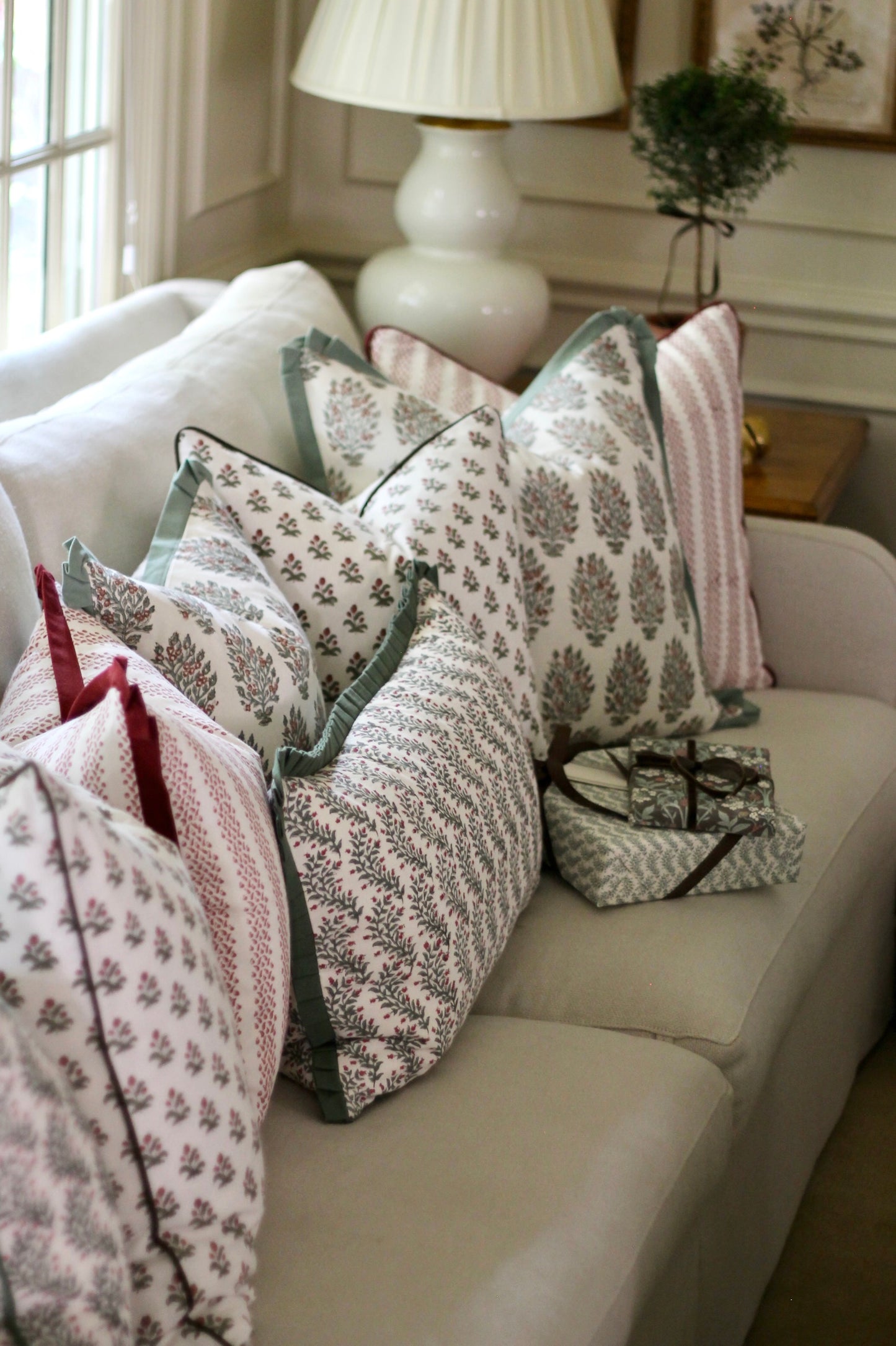 Berry Stripe in Red Pillow Covers | Red Trim