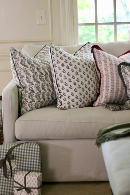 Garland in Rosewood Pillow Covers | Green Trim
