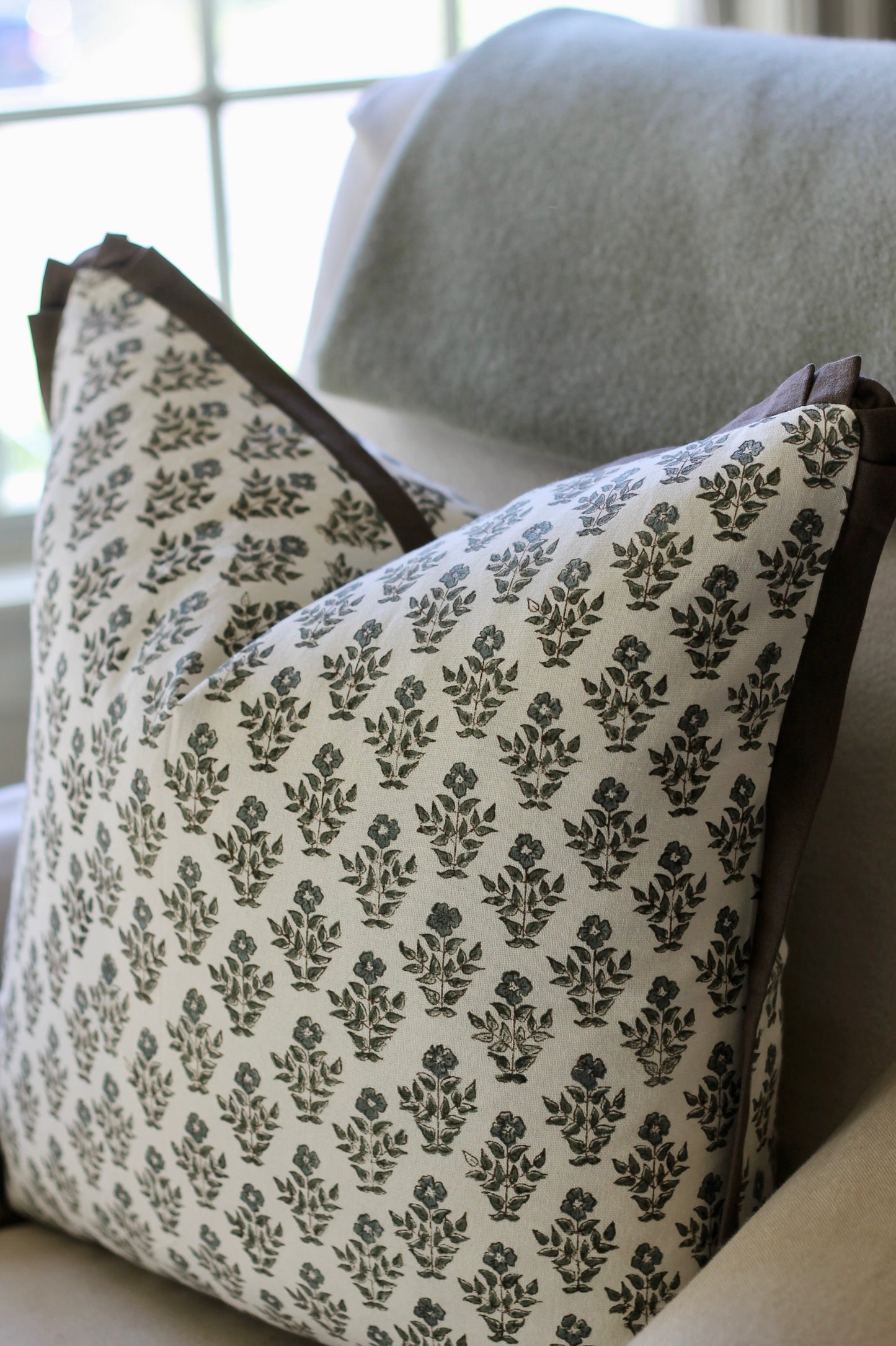 Carie Slate Pillow Covers with Walnut Trim | 3 sizes