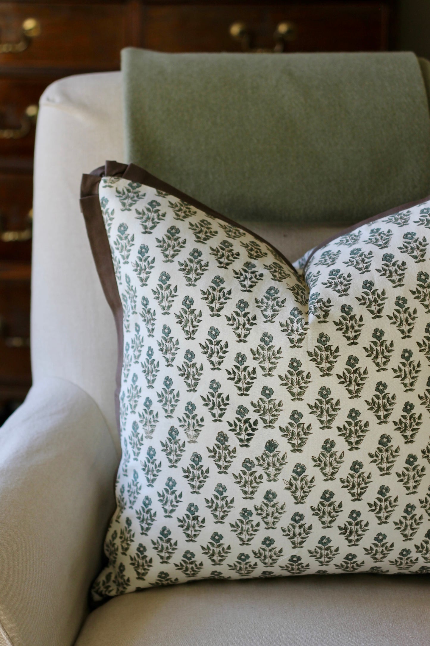 Carie Slate Pillow Covers with Walnut Trim | 3 sizes