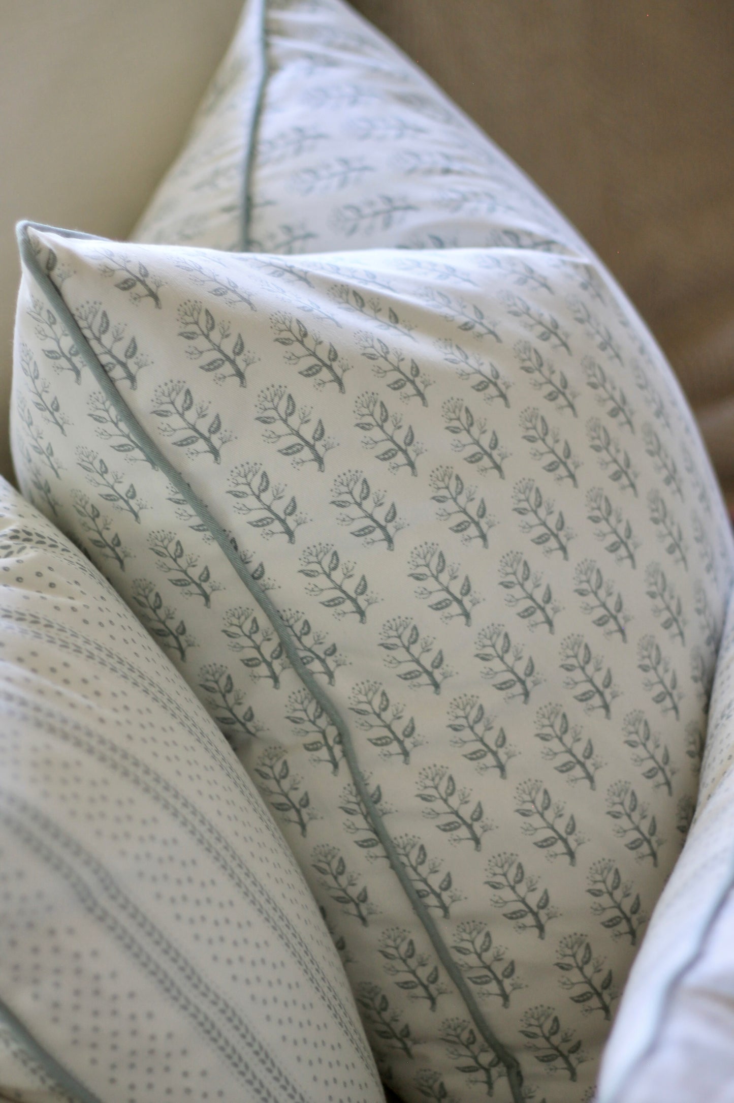 Privet Sprig Pillow Covers in English Blue