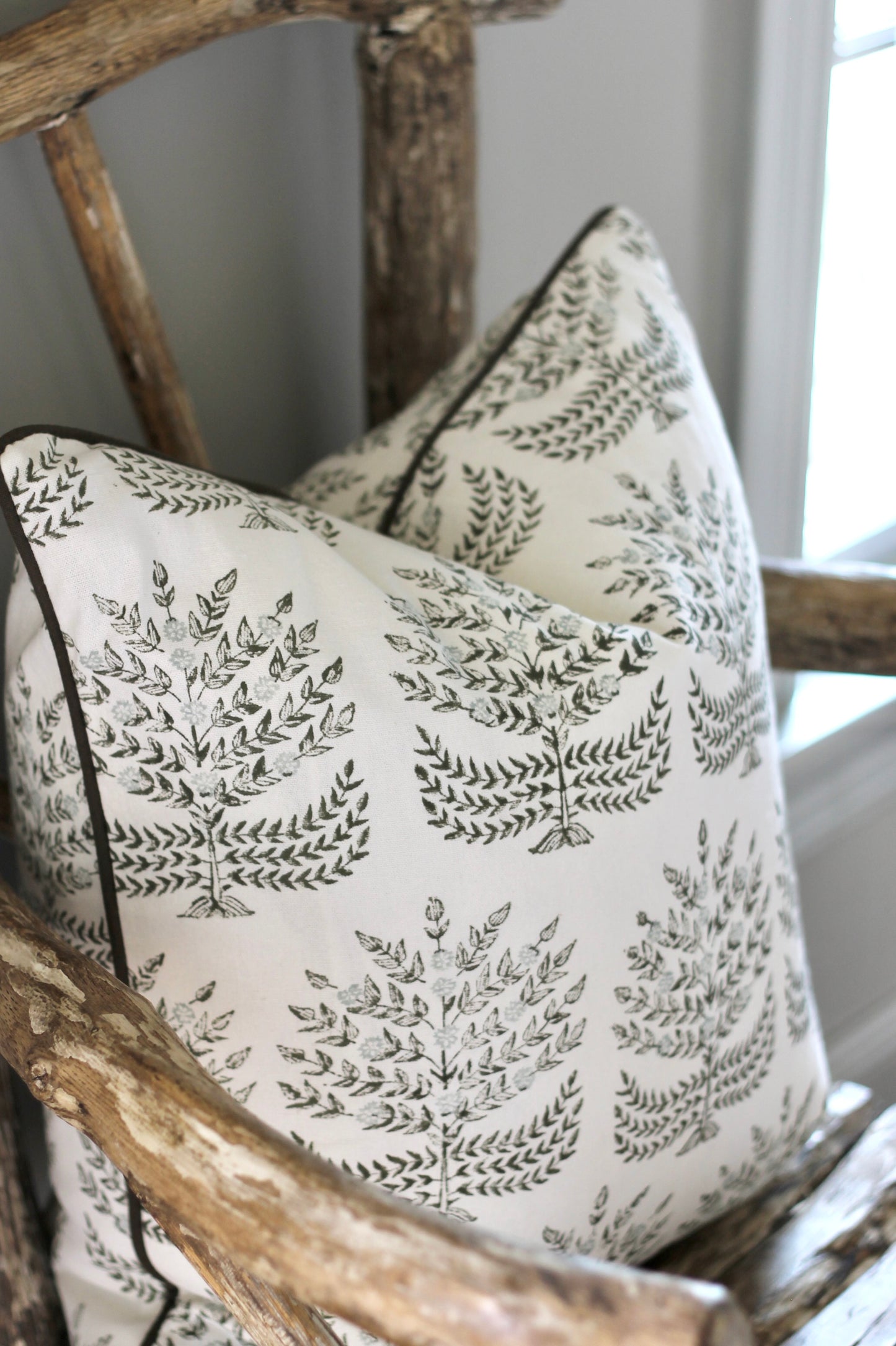 Hannah in Blue Pillow Covers | Brown Trim