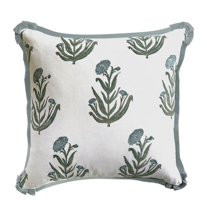 Amanda in Blue Pillow Covers with Moss Trim