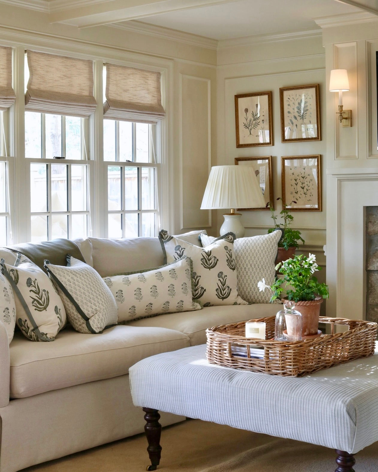Amanda in Blue Pillow Covers with Moss Trim