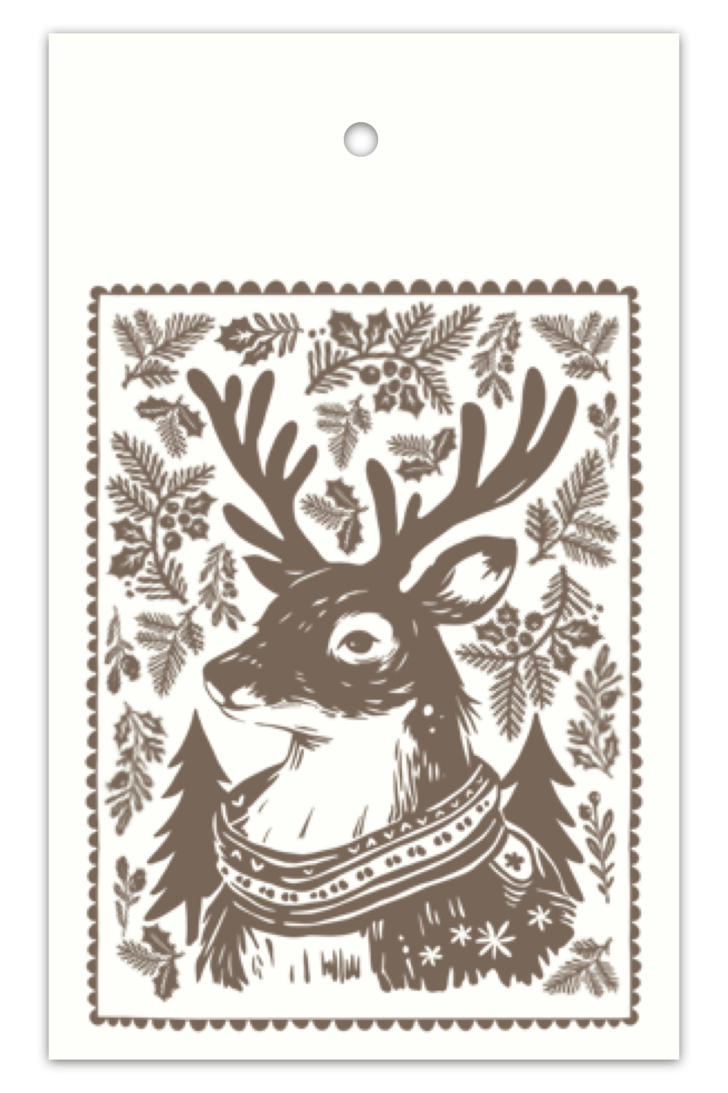 Woodblock Print Deer Tags