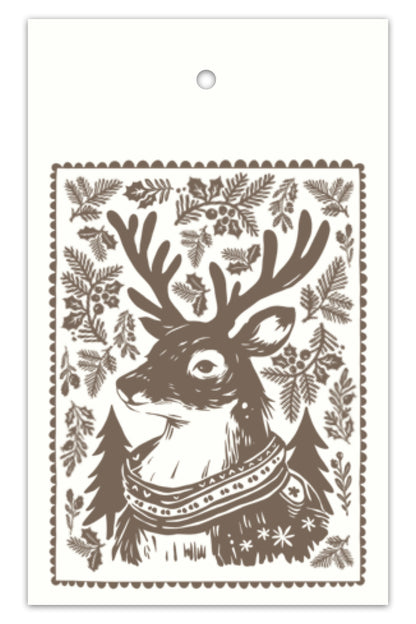 Woodblock Print Deer Tags