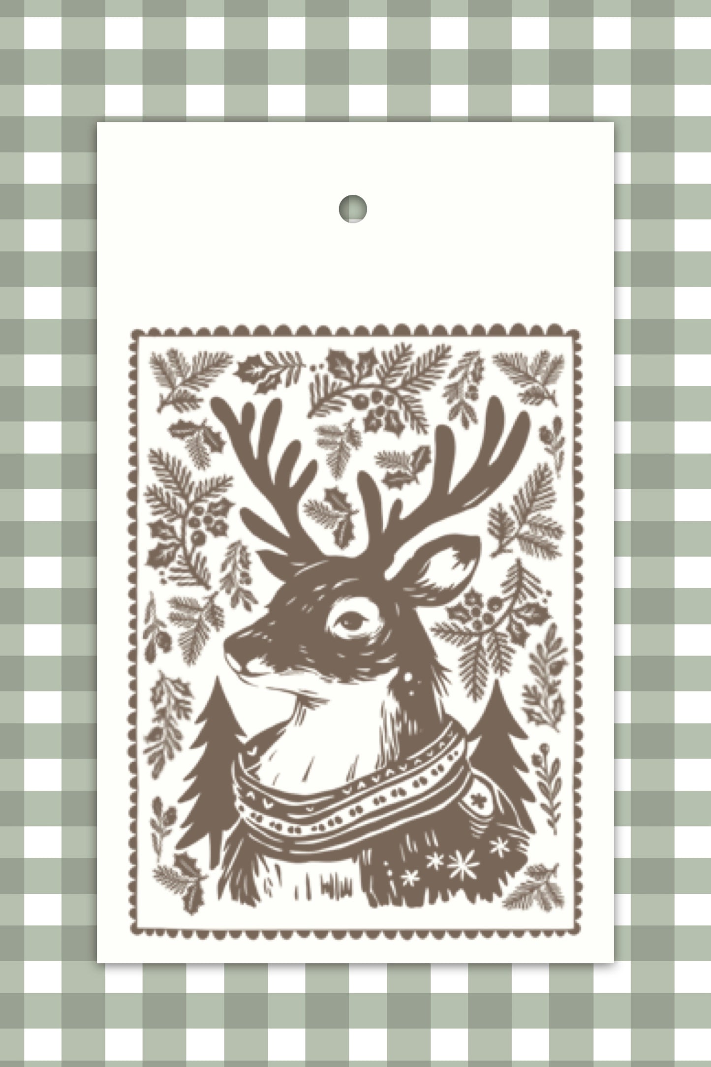 Woodblock Print Deer Tags