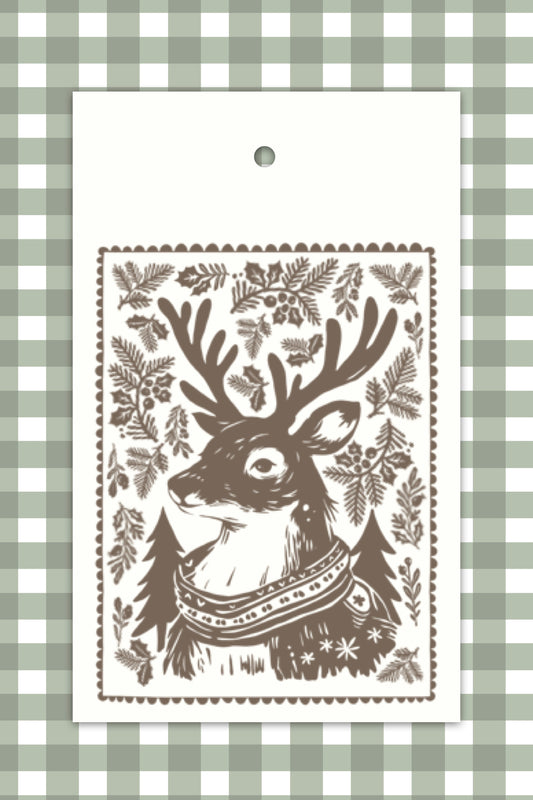Woodblock Print Deer Tags