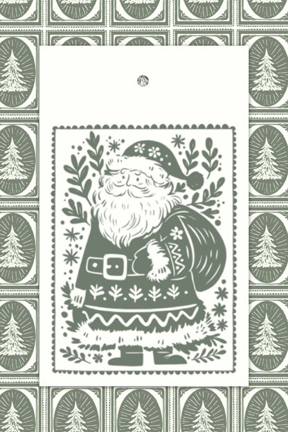 Woodblock Print Santa Tags